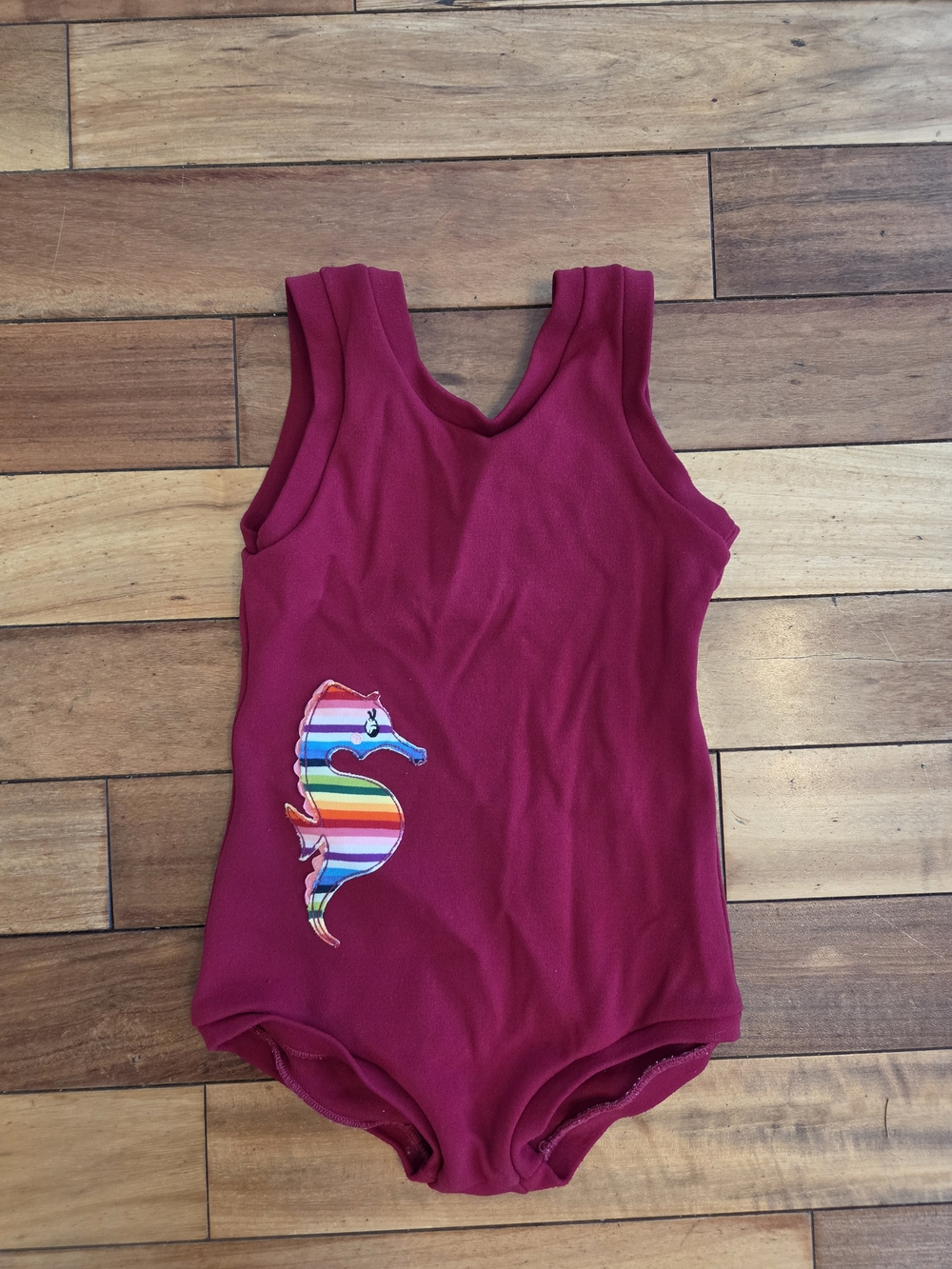 Vintage Grace Girls Berry Red Tank Swimsuit with Seahorse Accent